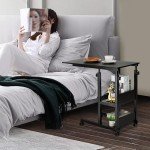 Adjustable C-Shaped Side Table with Wheels and Storage