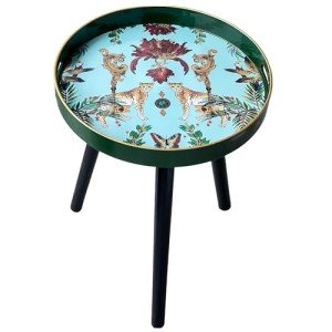 Zosenley 17.7" Round Indoor Side Table - Green Leopard
