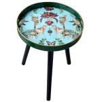 Zosenley 17.7" Round Indoor Side Table - Green Leopard