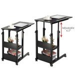 Adjustable C-Shaped Side Table with Wheels and Storage