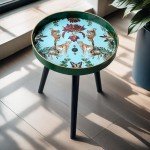 Zosenley 17.7" Round Indoor Side Table - Green Leopard