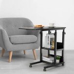 Adjustable C-Shaped Side Table with Wheels and Storage