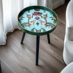 Zosenley 17.7" Round Indoor Side Table - Green Leopard