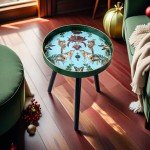 Zosenley 17.7" Round Indoor Side Table - Green Leopard