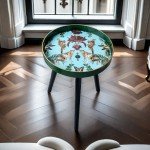 Zosenley 17.7" Round Indoor Side Table - Green Leopard