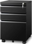 Mobile 3-Drawer Filing Cabinet with Lock - Matte Black