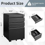Mobile 3-Drawer Filing Cabinet with Lock - Matte Black