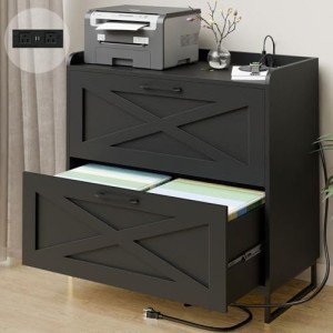 Modern Farmhouse 2-Drawer File Cabinet with Charging Station