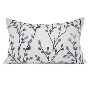 Teal Leaf Embroidery Rectangular Throw Pillow Case