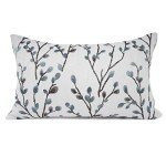 Teal Leaf Embroidery Rectangular Throw Pillow Case