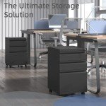 Mobile 3-Drawer Filing Cabinet with Lock - Matte Black