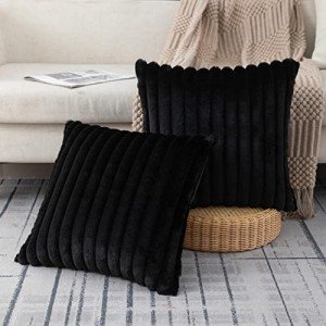 Set of 2 Black Faux Fur Pillow Covers 18"x18