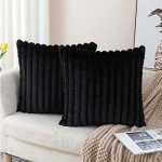 Set of 2 Black Faux Fur Pillow Covers 18"x18