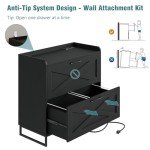 Modern Farmhouse 2-Drawer File Cabinet with Charging Station