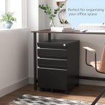 Mobile 3-Drawer Filing Cabinet with Lock - Matte Black
