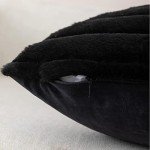 Set of 2 Black Faux Fur Pillow Covers 18"x18
