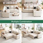 Beige Modular Sleeper Sectional Sofa with Storage