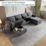 U-Shaped Modular Sectional Sofa with Storage & Ottomans