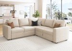 Beige Modular Sleeper Sectional Sofa with Storage