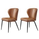 Set of 2 Mid-Century Dining Chairs - Caramel Brown