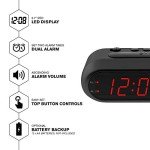 Sleek Black Digital Alarm Clock with Red LEDs