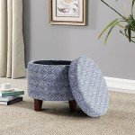 Blue Indigo Upholstered Round Storage Ottoman