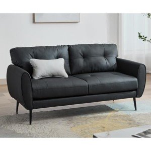 Modern Black Leather Loveseat for Small Spaces