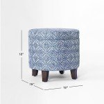 Blue Indigo Upholstered Round Storage Ottoman