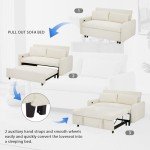 Beige Convertible Sofa Bed with USB Ports