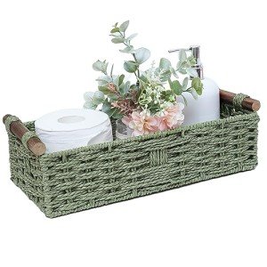 Green Round Wicker Storage Basket with Handles