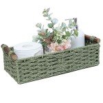 Green Round Wicker Storage Basket with Handles