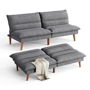 Dark Grey Corduroy Futon Sofa Bed for Small Spaces