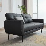 Modern Black Leather Loveseat for Small Spaces