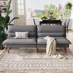 Dark Grey Corduroy Futon Sofa Bed for Small Spaces