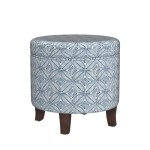 Blue Indigo Upholstered Round Storage Ottoman