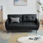 Modern Black Leather Loveseat for Small Spaces