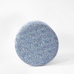 Blue Indigo Upholstered Round Storage Ottoman