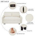 Beige Convertible Sofa Bed with USB Ports