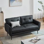 Modern Black Leather Loveseat for Small Spaces