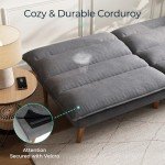 Dark Grey Corduroy Futon Sofa Bed for Small Spaces
