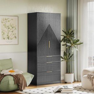 Stylish 71.7" Wooden Wardrobe Armoire in Black