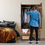 VINGLI 38" Rustic Brown Wardrobe Closet with Shelves