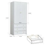 Modern 2-Door White Wardrobe Armoire with Drawers