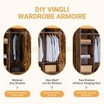 VINGLI 38" Rustic Brown Wardrobe Closet with Shelves