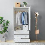Modern 2-Door White Wardrobe Armoire with Drawers