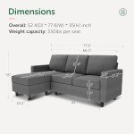HONBAY Grey Convertible L-Shaped Sectional Sofa