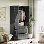 Stylish 71.7" Wooden Wardrobe Armoire in Black