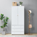 Modern 2-Door White Wardrobe Armoire with Drawers
