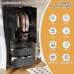 Stylish 71.7" Wooden Wardrobe Armoire in Black
