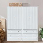Modern 2-Door White Wardrobe Armoire with Drawers